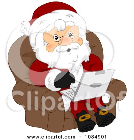 Clipart Santa Claus Sitting And Using A Laptop - Royalty Free Vector Illustration by BNP Design Studio
