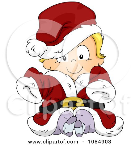 Clipart Christmas Toddler Wearing A Santa Suit - Royalty Free Vector Illustration by BNP Design Studio