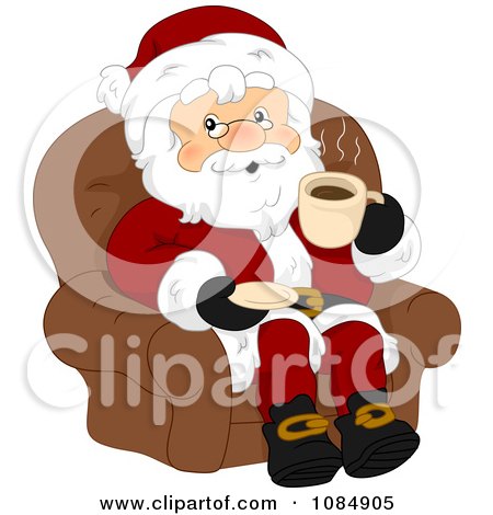 Clipart Santa Claus Sitting And Drinking Coffee - Royalty Free Vector Illustration by BNP Design Studio