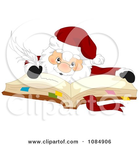 Clipart Santa Claus Writing In His Christmas Planner - Royalty Free Vector Illustration by BNP Design Studio