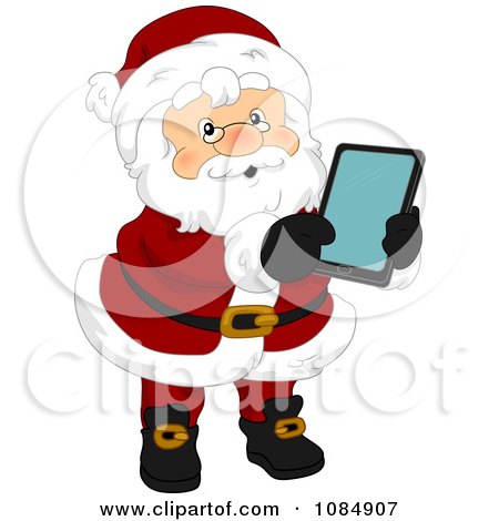 Clipart Santa Claus Using A Tablet - Royalty Free Vector Illustration by BNP Design Studio
