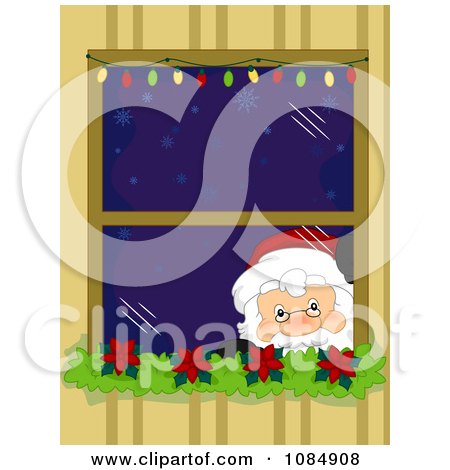 Clipart Santa Claus Peeking Through A Christmas Window - Royalty Free Vector Illustration by BNP Design Studio