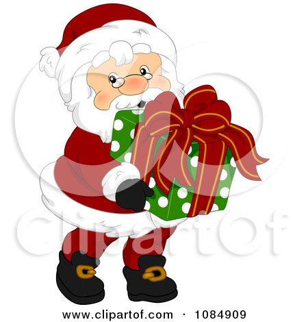 Clipart Santa Claus Carrying A Christmas Gift Box - Royalty Free Vector Illustration by BNP Design Studio