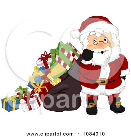 Clipart Santa Claus Carrying An Overloaded Gift Sack - Royalty Free Vector Illustration by BNP Design Studio