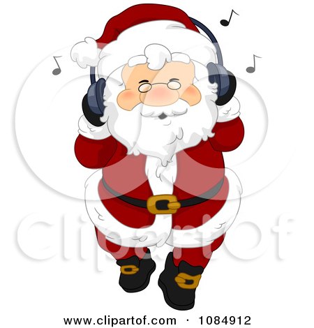 Clipart Santa Claus Listing To Christmas Music Through Headphones - Royalty Free Vector Illustration by BNP Design Studio