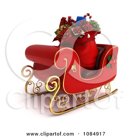 Clipart 3d Sack Of Christmas Gifts In A Sleigh - Royalty Free CGI Illustration by BNP Design Studio
