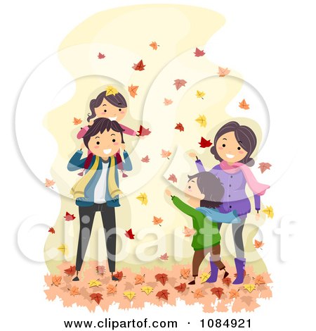 Clipart Happy Family Playing In Autumn Leaves - Royalty Free Vector Illustration by BNP Design Studio