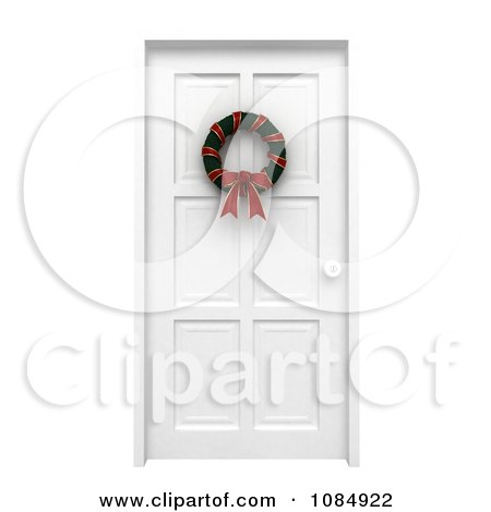 Clipart 3d Christmas Wreath On A White Door - Royalty Free CGI Illustration by BNP Design Studio