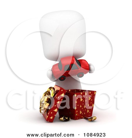 Clipart 3d Ivory Boy Opening A Toy Car Christmas Gift - Royalty Free CGI Illustration by BNP Design Studio
