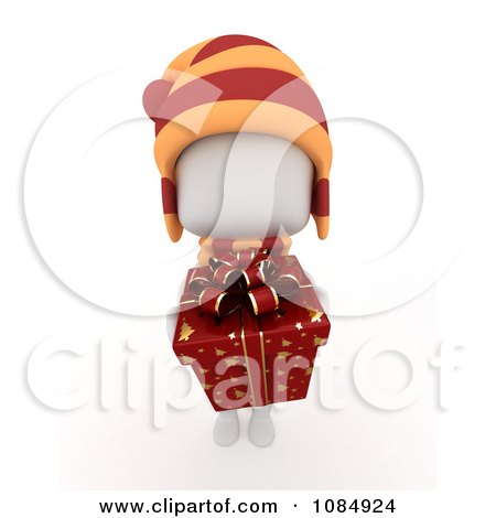 Clipart 3d Ivory Boy Holding A Christmas Gift - Royalty Free CGI Illustration by BNP Design Studio