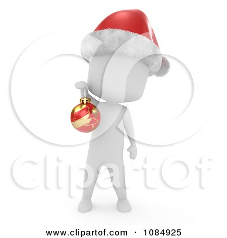 Clipart 3d Ivory Boy Wearing A Christmas Santa Hat And Holding A Bauble - Royalty Free CGI Illustration by BNP Design Studio