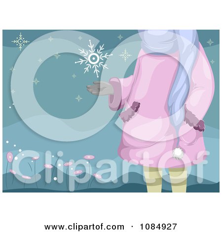 Clipart Girl Standing Outside And Catching A Snowflake - Royalty Free Vector Illustration by BNP Design Studio