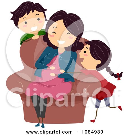 Clipart Happy Son Watching A Daughter Rubbing Her Pregnant Moms Baby Bump - Royalty Free Vector Illustration by BNP Design Studio
