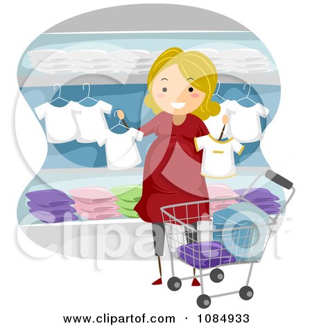 Clipart Blond Pregnant Woman Shopping For Baby Clothes - Royalty Free Vector Illustration by BNP Design Studio
