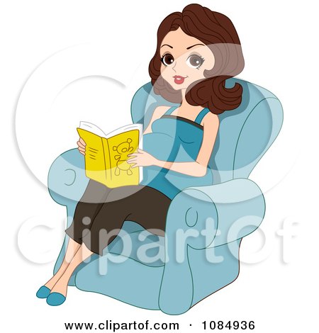 Clipart Brunette Pregnant Woman Reading In A Chair - Royalty Free Vector Illustration by BNP Design Studio