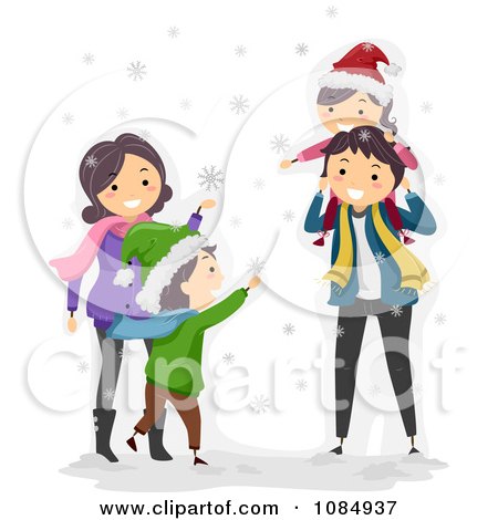 Clipart Happy Family Playing In Winter Snow - Royalty Free Vector Illustration by BNP Design Studio