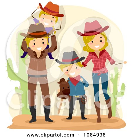 Clipart Happy Family Dressed As Cowboys - Royalty Free Vector Illustration by BNP Design Studio