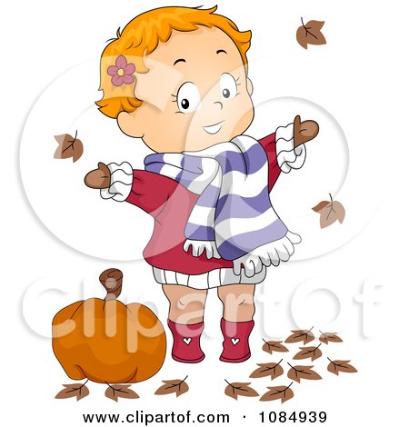 Clipart Toddler Playing In Autumn Leaves - Royalty Free Vector Illustration by BNP Design Studio