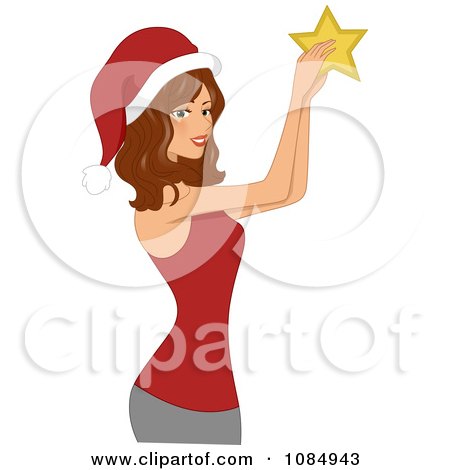 Clipart Christmas Woman Decorating With A Star - Royalty Free Vector Illustration by BNP Design Studio