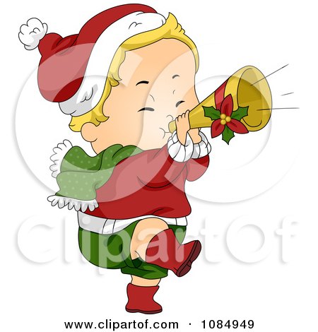 Clipart Christmas Toddler Playing A Trumpet - Royalty Free Vector Illustration by BNP Design Studio