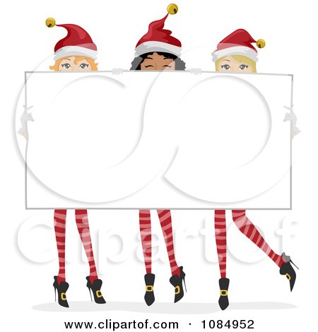 Clipart Three Christmas Women Holding A Blank Sign - Royalty Free Vector Illustration by BNP Design Studio