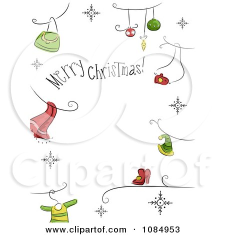 Clipart Merry Christmas Greeting Border With Holiday Icons - Royalty Free Vector Illustration by BNP Design Studio