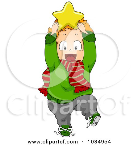 Clipart Christmas Toddler Holding A Star To His Head - Royalty Free Vector Illustration by BNP Design Studio