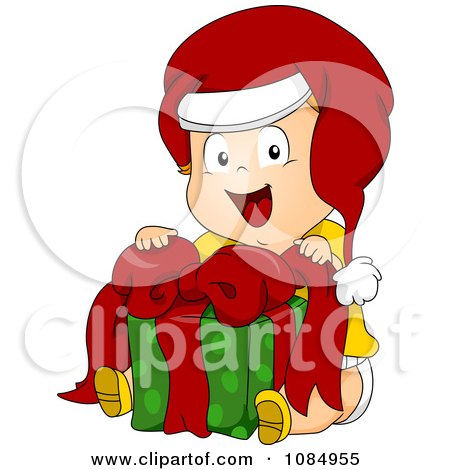 Clipart Christmas Toddler Sitting With A Gift - Royalty Free Vector Illustration by BNP Design Studio