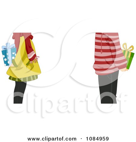 Clipart Mid Body View Of A Couple Exchanging Christmas Gifts - Royalty Free Vector Illustration by BNP Design Studio