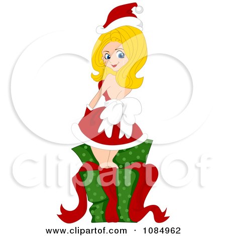 Clipart Christmas Pinup Woman Standing In A Gift Box - Royalty Free Vector Illustration by BNP Design Studio