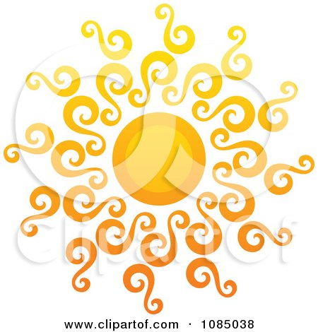 Clipart Hot Summer Sun With Swirly Rays - Royalty Free Vector Illustration by elena