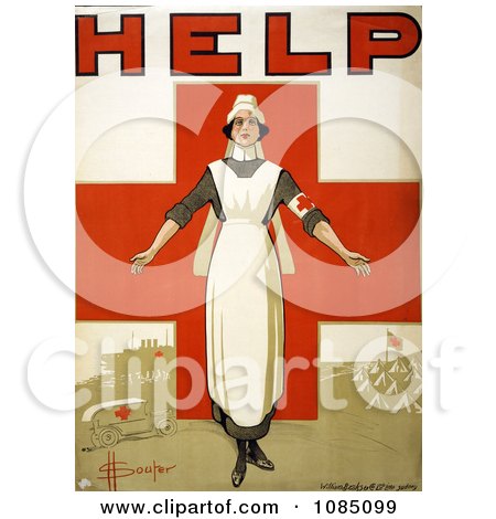 Nurse and Cross on an Australian Red Cross Society Poster - Free Stock Illustration by JVPD