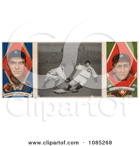Vintage Baseball Card Of George Joseph Moriarty And Ty Cobb With A Center Photo - Royalty Free Stock Illustration by JVPD