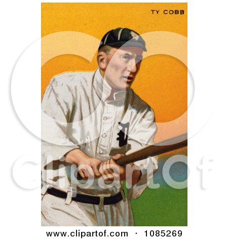 Vintage Baseball Card Of Ty Cobb Of The Detroit Tigers, Swinging A Baseball Bat - Royalty Free Stock Illustration by JVPD