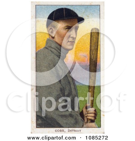 Vintage Baseball Card Of Detroit Tigers Baseball Player Ty Cobb, Posing With A Bat - Royalty Free Stock Illustration by JVPD