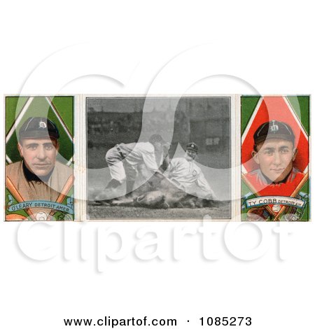 Vintage Baseball Card Of Charley O’Leary And Ty Cobb - Royalty Free Stock Illustration by JVPD