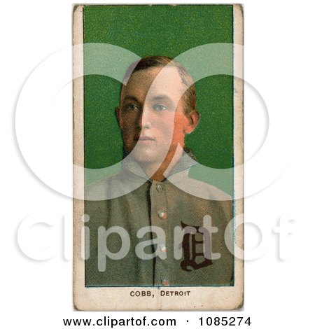 Vintage Baseball Card Of Detroit Tigers Baseball Player, Ty Cobb, Over Green - Royalty Free Stock Illustration by JVPD