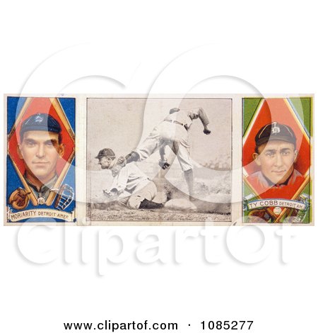 Vintage Baseball Card Of George Moriarty And Ty Cobb - Royalty Free Stock Illustration by JVPD