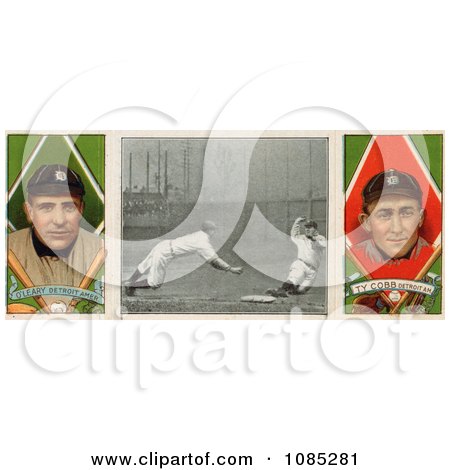 Stock Illustration Of A Vintage Baseball Card Of Charley O’leary And Ty Cobb With A Center Photo, 1912 - Royalty Free Stock Illustration by JVPD