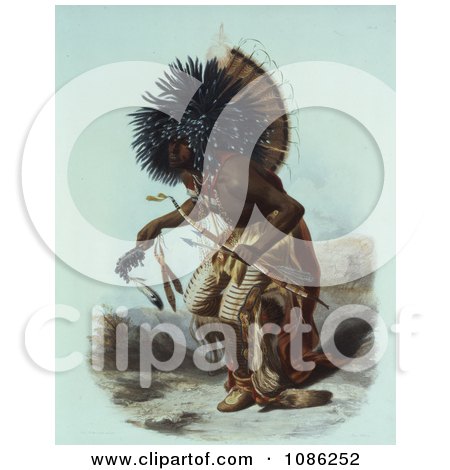 Hidatsa Indian Warrior Performing a Dog Dance - Free Historical Stock Illustration by JVPD