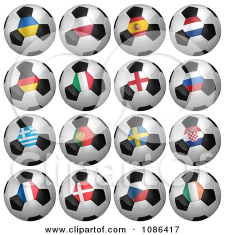 Clipart 3d European Soccer Championship Of 2012 Balls With Flags - Royalty Free CGI Illustration by stockillustrations