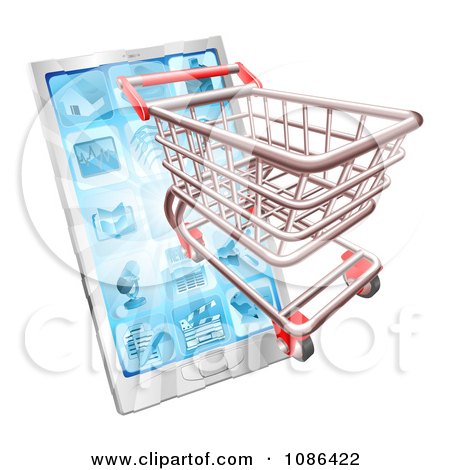 Clipart 3d Shopping Cart Emerging From A Touch Phone - Royalty Free Vector Illustration by AtStockIllustration
