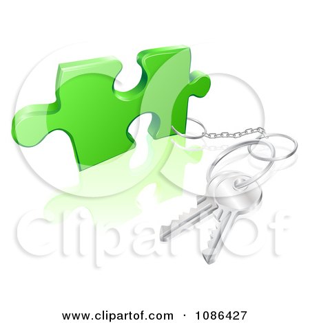 Clipart 3d Key Ring Attached To A Puzzle Piece - Royalty Free Vector Illustration by AtStockIllustration