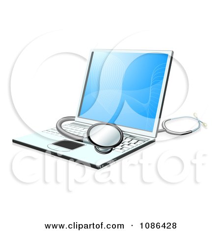 Clipart 3d Stethoscope Resting On A Laptop Computer - Royalty Free Vector Illustration by AtStockIllustration