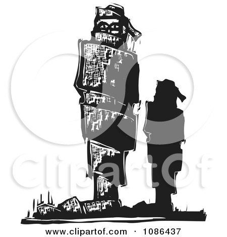Clipart Silhouetted Man Standing By A Bound Up Statue - Royalty Free Vector Illustration by xunantunich