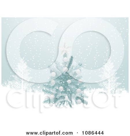 Clipart 3d Live Christmas Tree Outdoors In The Snow - Royalty Free Vector Illustration by elaineitalia