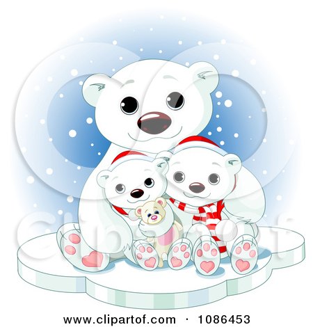 Clipart Cute Christmas Polar Bear Family Cuddling In The Snow - Royalty Free Vector Illustration by Pushkin