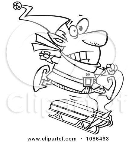 Clipart Outlined Christmas Elf Losing Control Of A Sled - Royalty Free Vector Illustration by toonaday