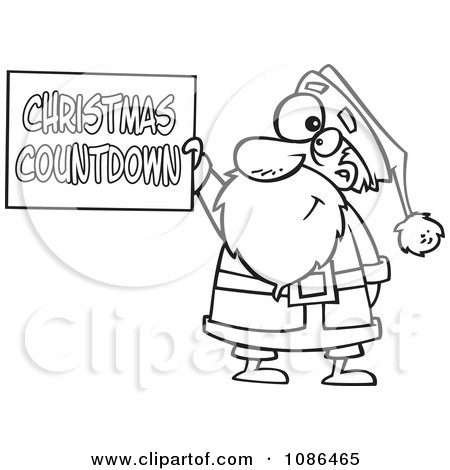 Clipart Outlined Santa Holding A Christmas Countdown Sign - Royalty Free Vector Illustration by toonaday