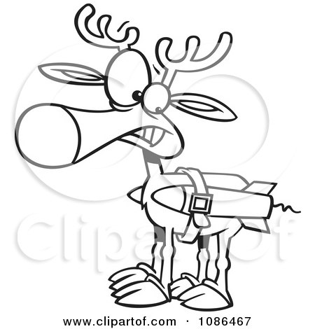 Clipart Outlined Christmas Reindeer With Strapped Rockets - Royalty Free Vector Illustration by toonaday